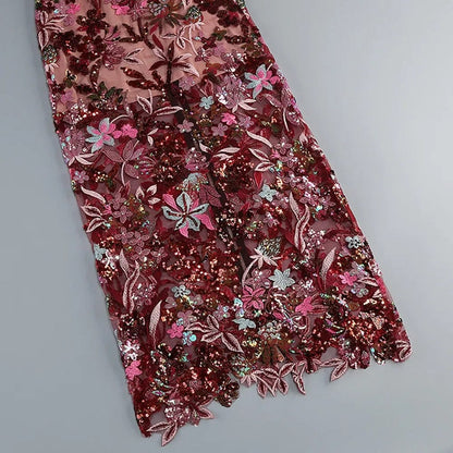 Geborduurde Pailletten Strapless Maxi Jurk zonder Rug Paars