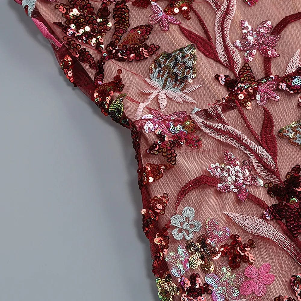 Geborduurde Pailletten Strapless Maxi Jurk zonder Rug Paars