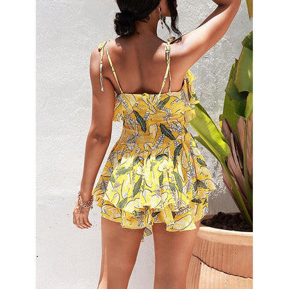 Gele Korte Ibiza Jurk Met Print