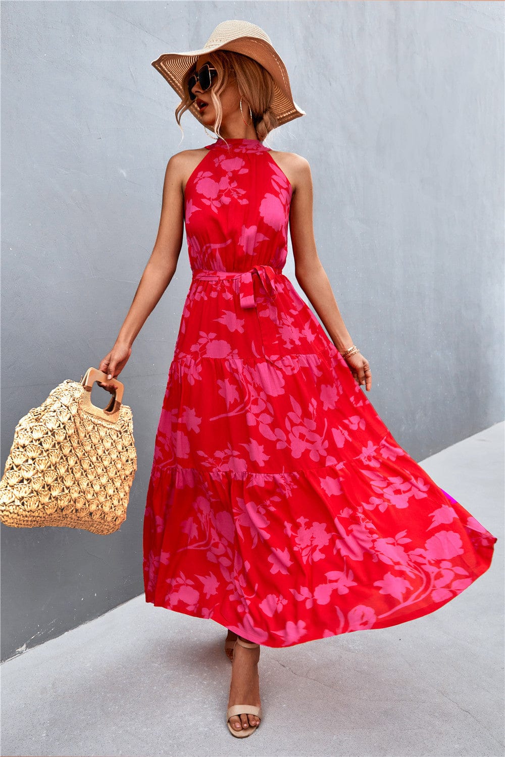 Geprinte Mouwloze Maxi Jurk met Tailleband