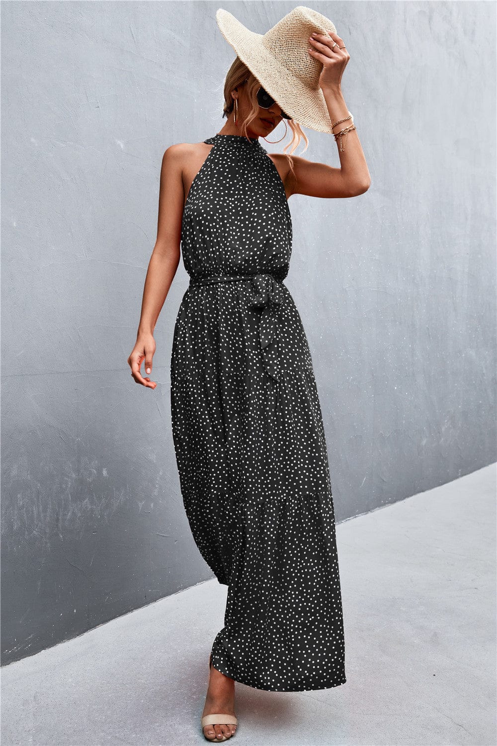 Geprinte Mouwloze Maxi Jurk met Tailleband