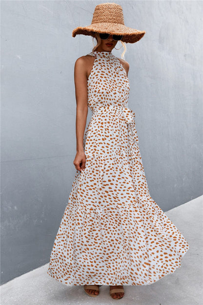 Geprinte Mouwloze Maxi Jurk met Tailleband