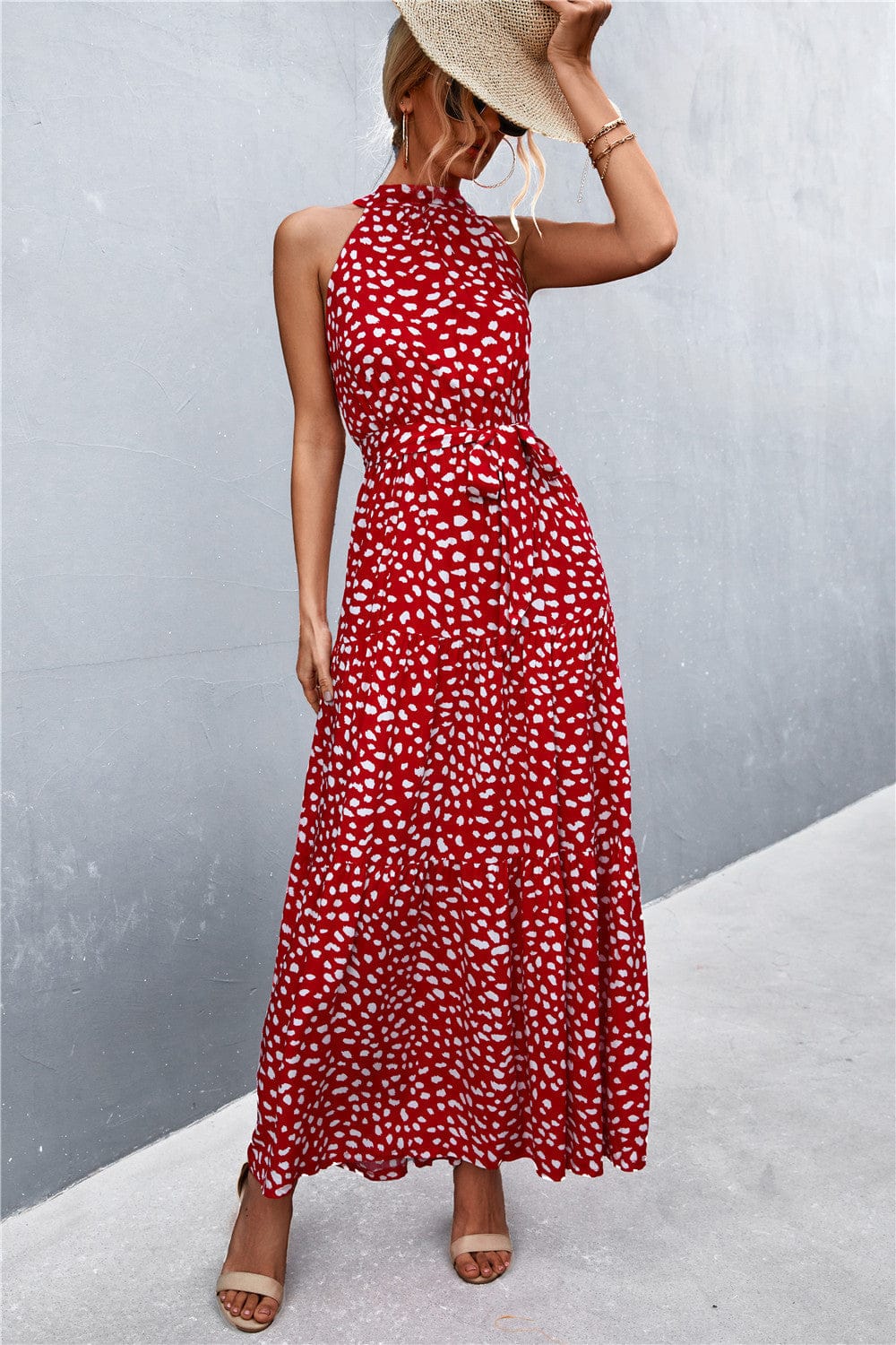 Geprinte Mouwloze Maxi Jurk met Tailleband