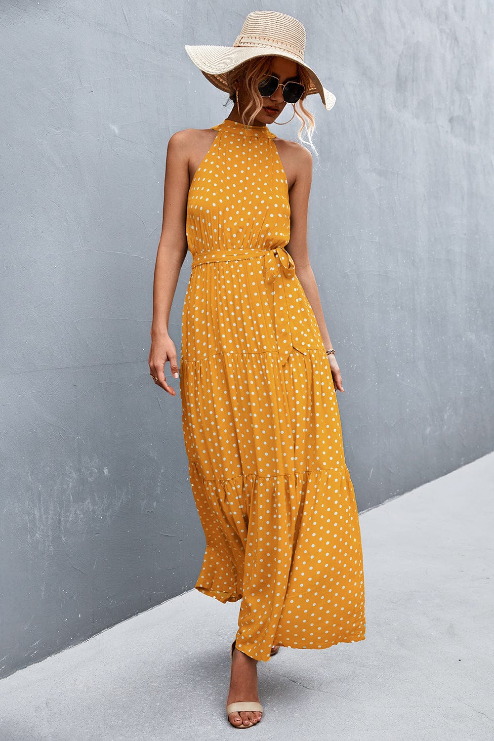 Geprinte Mouwloze Maxi Jurk met Tailleband