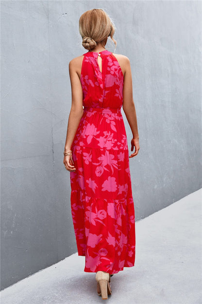 Geprinte Mouwloze Maxi Jurk met Tailleband