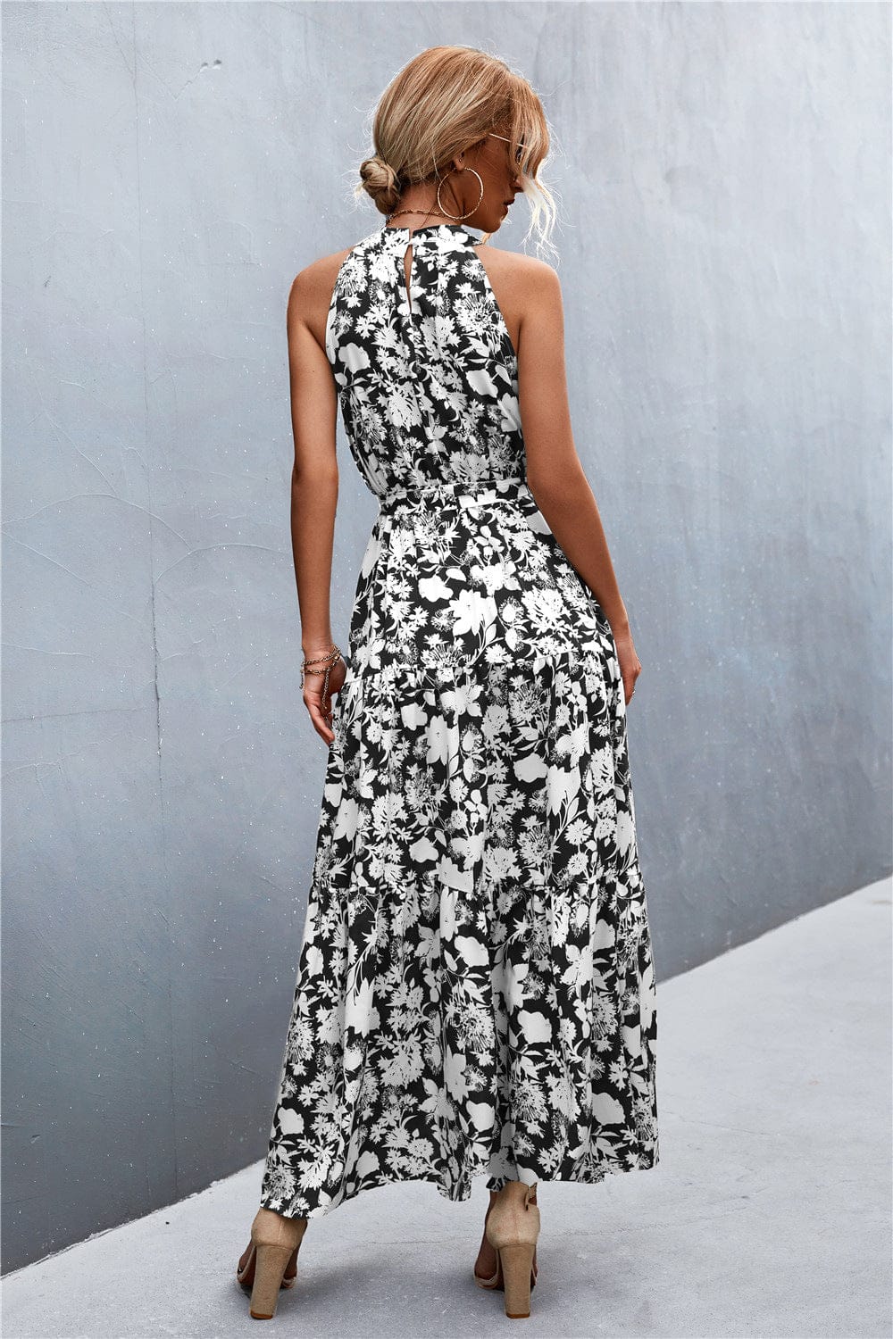 Geprinte Mouwloze Maxi Jurk met Tailleband