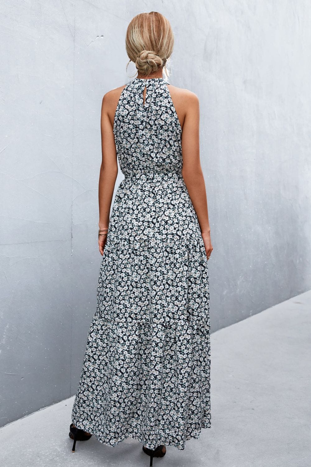 Geprinte Mouwloze Maxi Jurk met Tailleband
