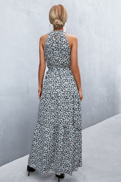 Geprinte Mouwloze Maxi Jurk met Tailleband