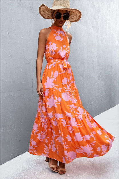 Geprinte Mouwloze Maxi Jurk met Tailleband