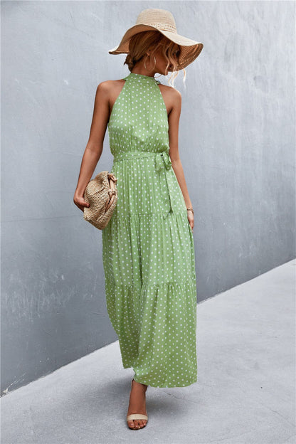 Geprinte Mouwloze Maxi Jurk met Tailleband