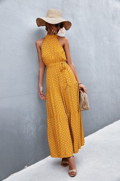 Geprinte Mouwloze Maxi Jurk met Tailleband