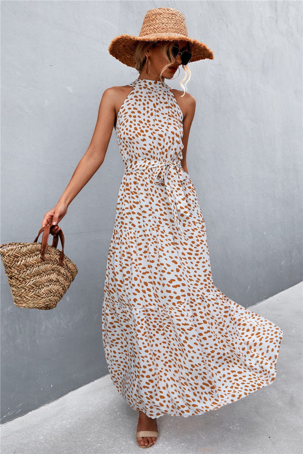 Geprinte Mouwloze Maxi Jurk met Tailleband