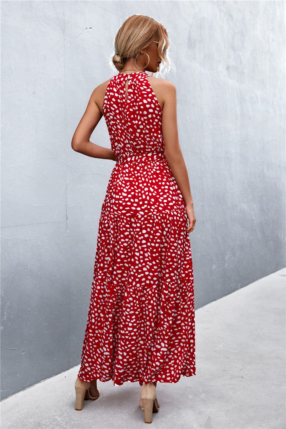 Geprinte Mouwloze Maxi Jurk met Tailleband