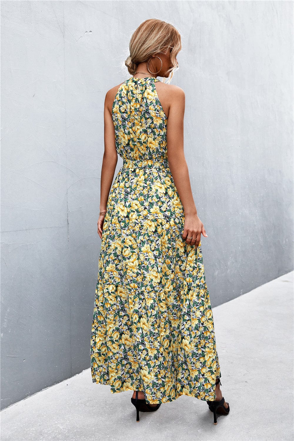 Geprinte Mouwloze Maxi Jurk met Tailleband