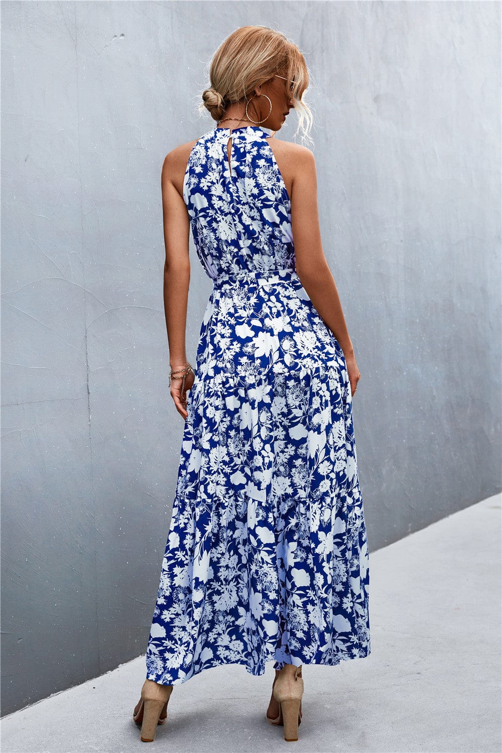 Geprinte Mouwloze Maxi Jurk met Tailleband