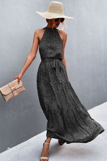 Geprinte Mouwloze Maxi Jurk met Tailleband