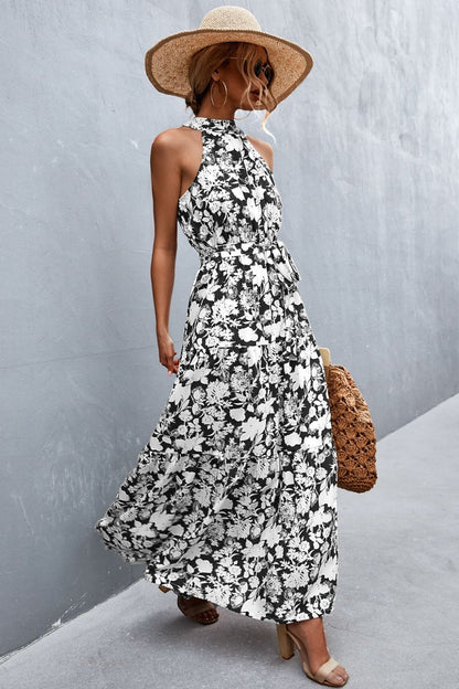 Geprinte Mouwloze Maxi Jurk met Tailleband