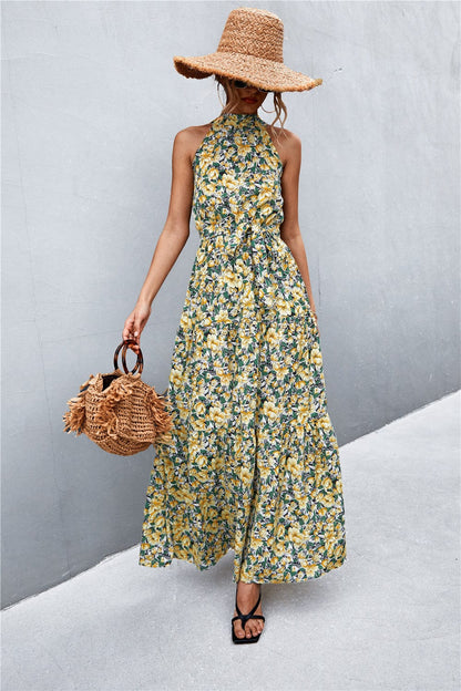 Geprinte Mouwloze Maxi Jurk met Tailleband