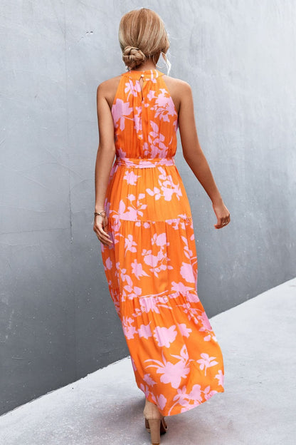 Geprinte Mouwloze Maxi Jurk met Tailleband