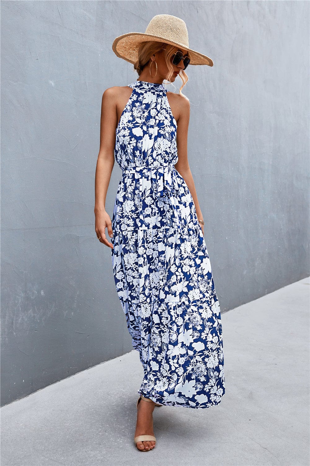 Geprinte Mouwloze Maxi Jurk met Tailleband