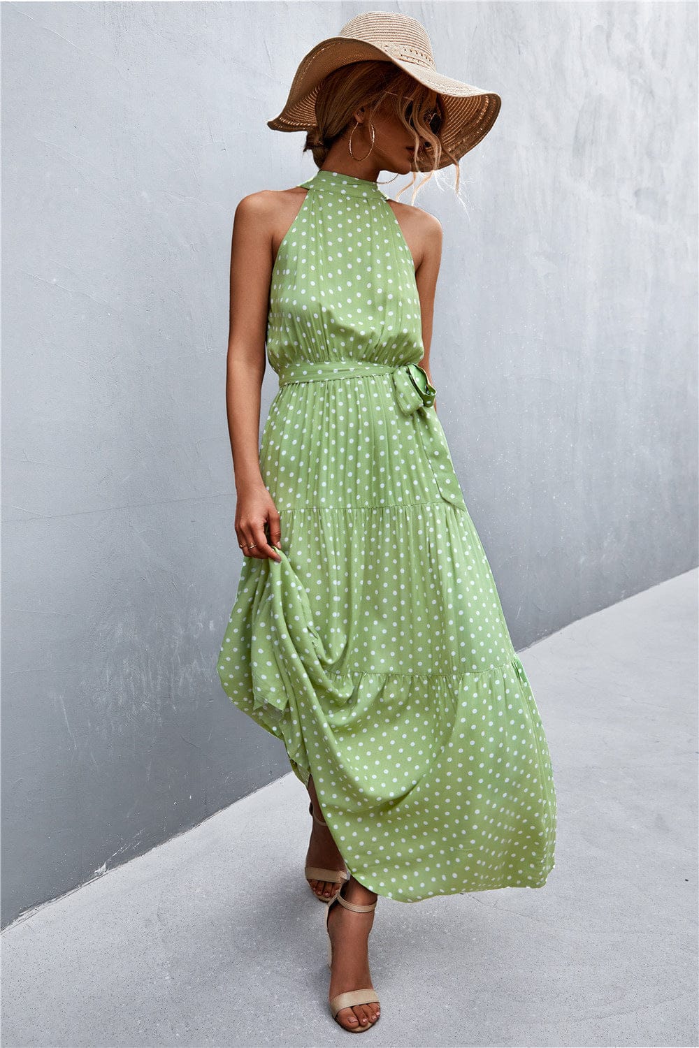 Geprinte Mouwloze Maxi Jurk met Tailleband