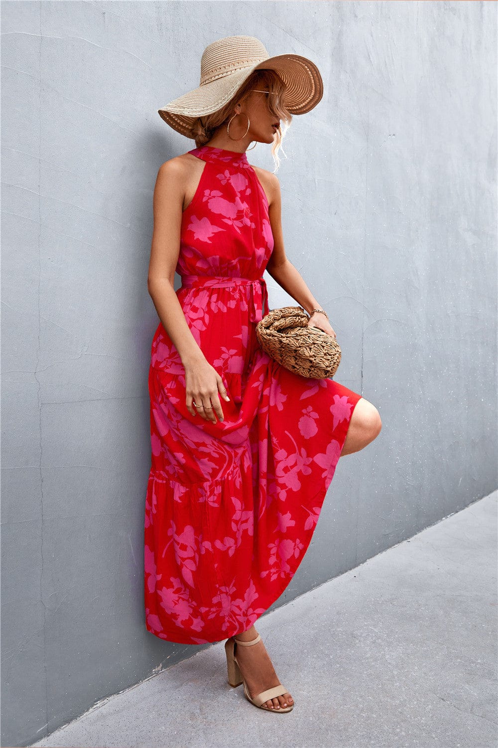 Geprinte Mouwloze Maxi Jurk met Tailleband