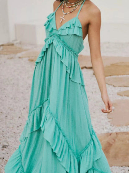 Gerimpelde halternek maxi-jurk polyester