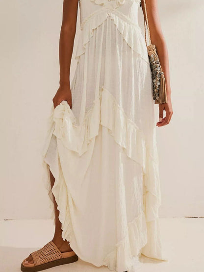 Gerimpelde halternek maxi-jurk polyester