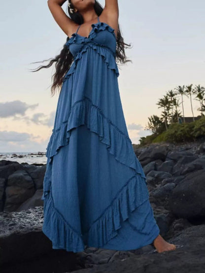 Gerimpelde halternek maxi-jurk polyester