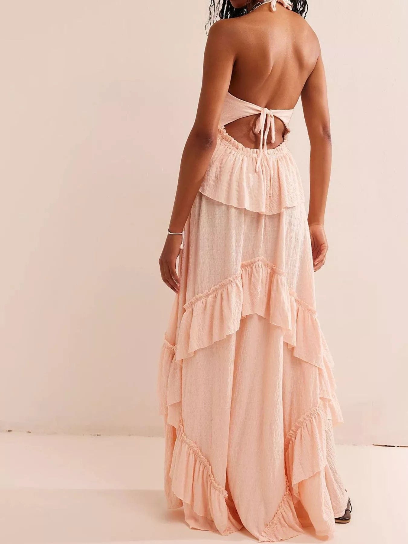 Gerimpelde halternek maxi-jurk polyester