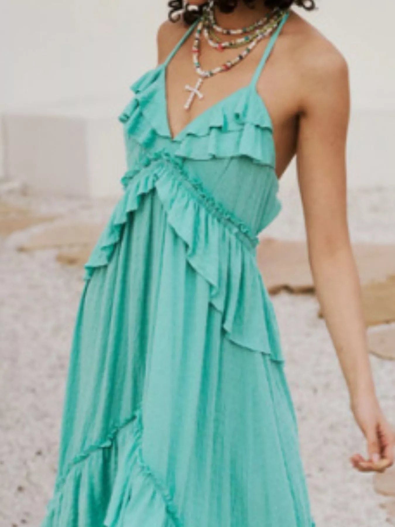 Gerimpelde halternek maxi-jurk polyester