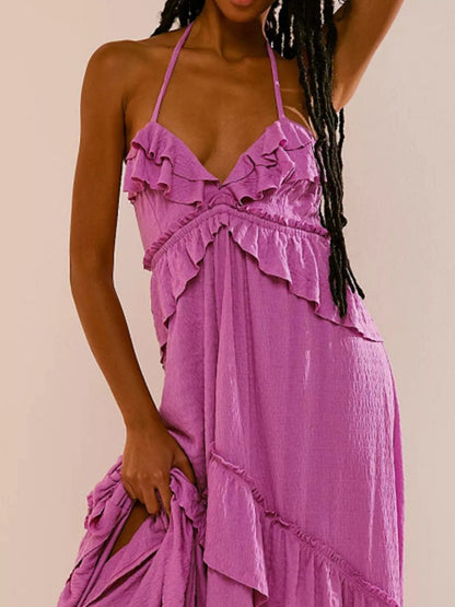 Gerimpelde halternek maxi-jurk polyester