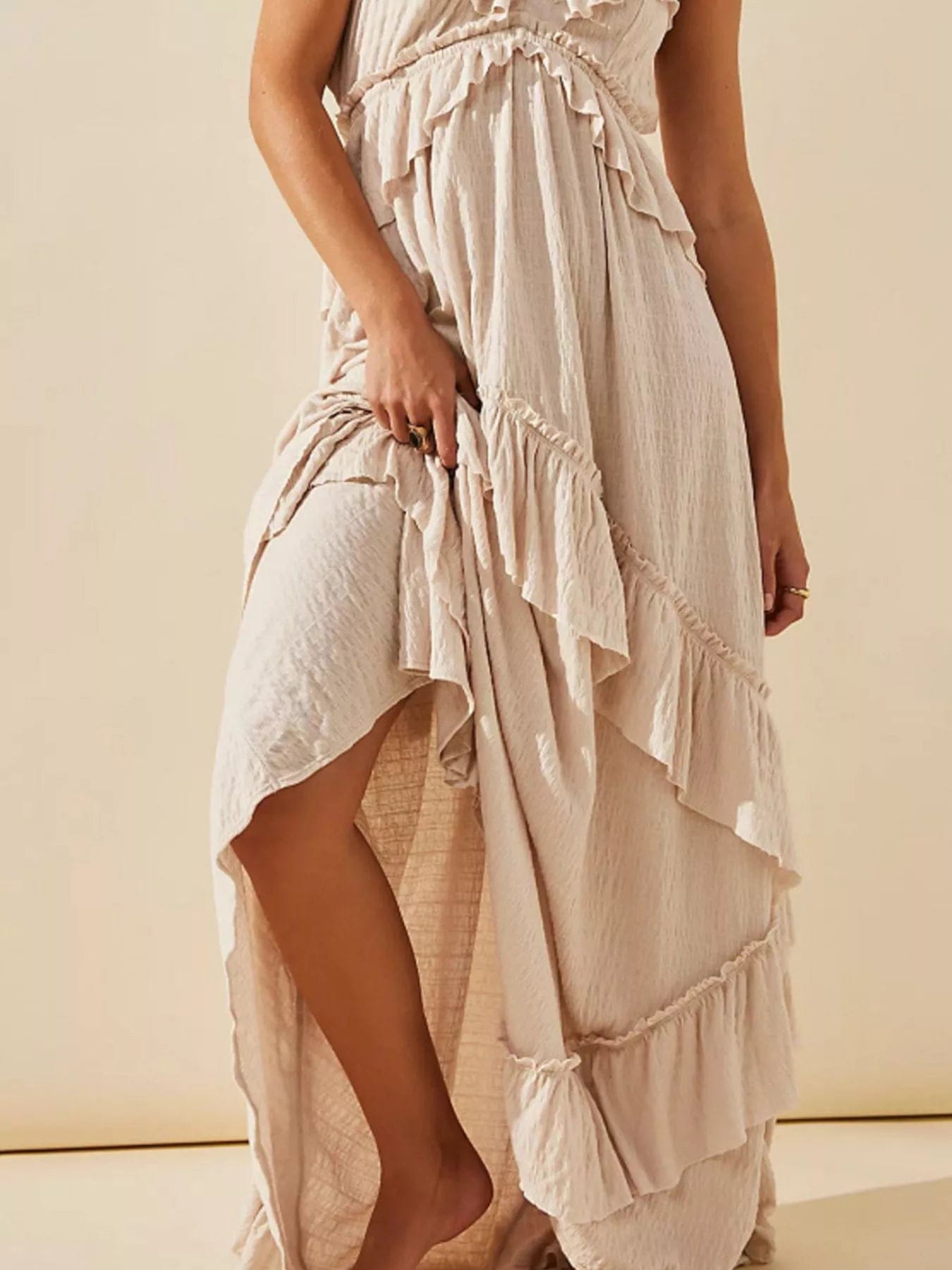 Gerimpelde halternek maxi-jurk polyester