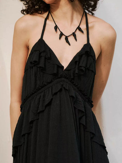 Gerimpelde halternek maxi-jurk polyester
