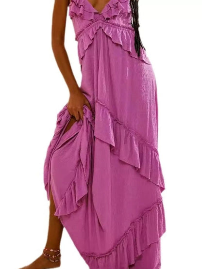 Gerimpelde halternek maxi-jurk polyester