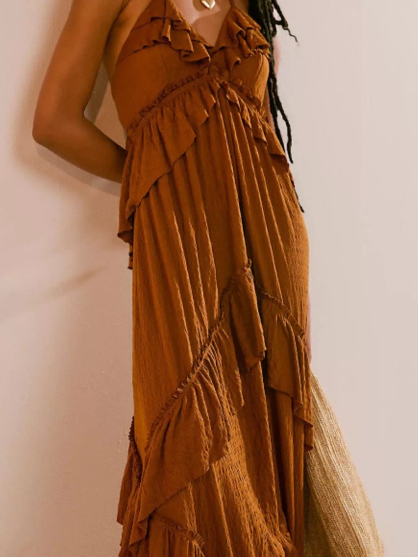 Gerimpelde halternek maxi-jurk polyester