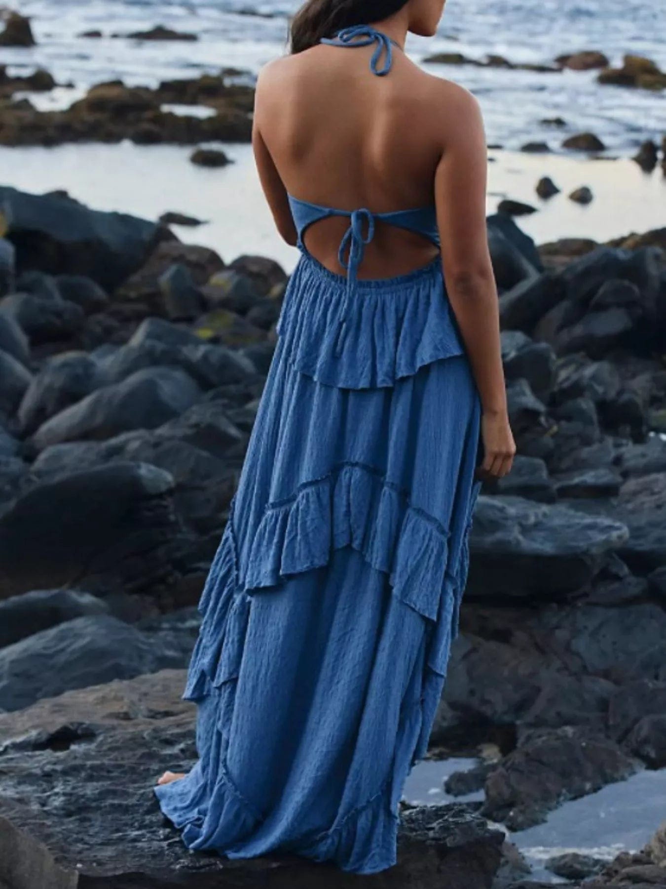 Gerimpelde halternek maxi-jurk polyester