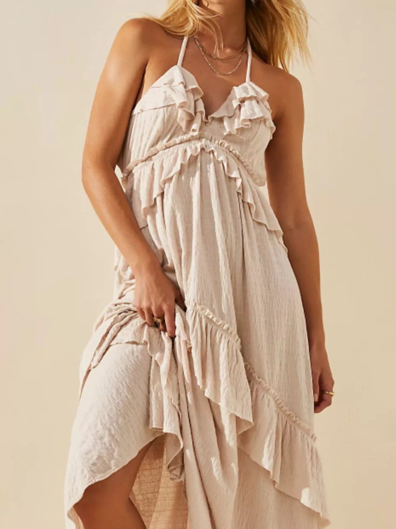 Gerimpelde halternek maxi-jurk polyester