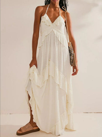 Gerimpelde halternek maxi-jurk polyester