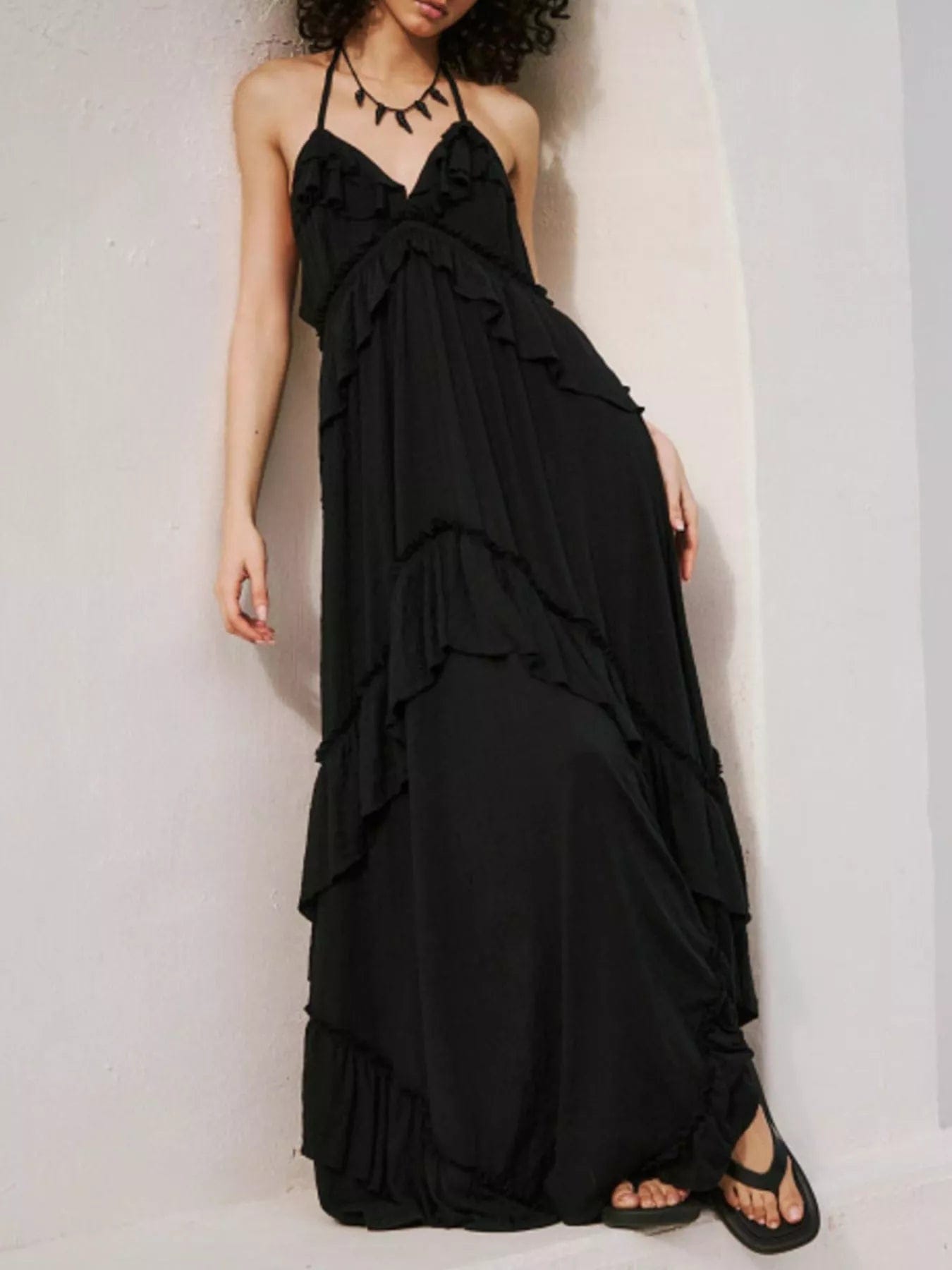Gerimpelde halternek maxi-jurk polyester