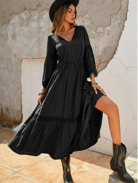 Ibiza Stijl Zwarte Maxi Jurk met V-Hals