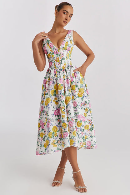Dames Midi Jurk Met Bloemenprint Voor Bruiloftsgast