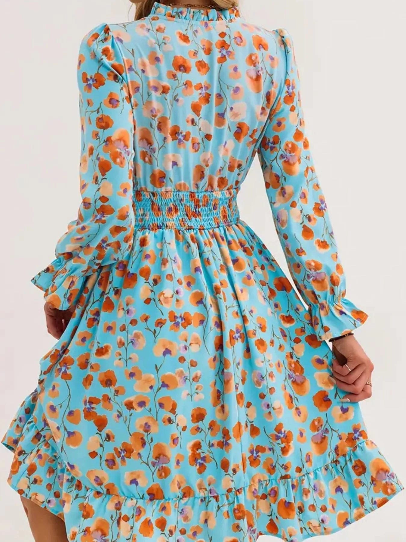 Jurk met bloemenprint, geplooide mouwen en volant