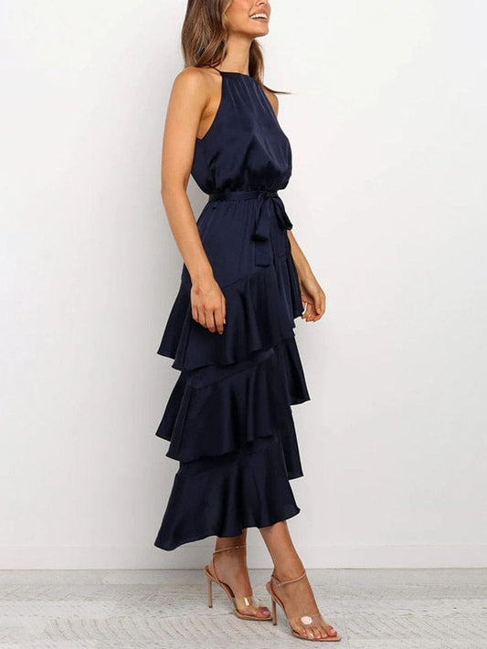 Lange Ruffle Jurk met Spaghettibandjes