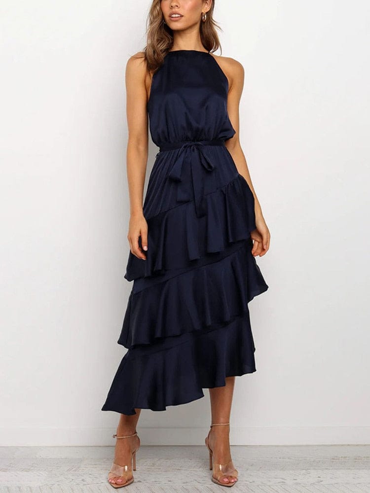 Lange Ruffle Jurk met Spaghettibandjes