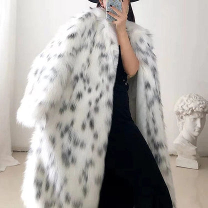 Lange Witte Faux Fur Jas met Print