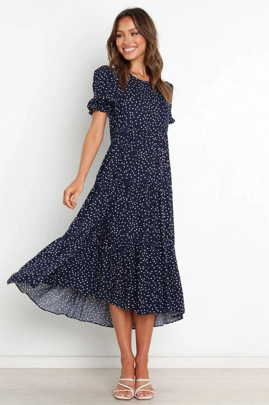 Marine Blauw Ibiza Jurk Met Stipjes