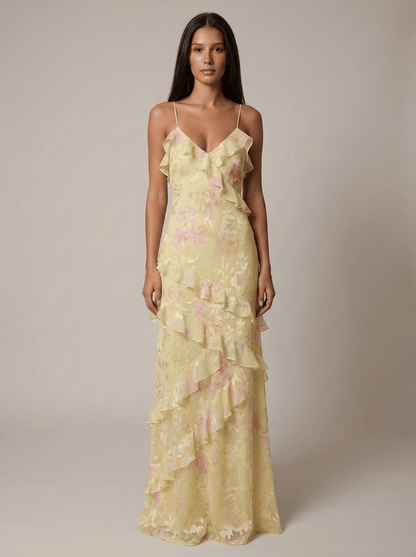Maxi Jurk met Bloemenprint en Volants voor Dames