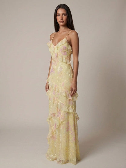 Maxi Jurk met Bloemenprint en Volants voor Dames