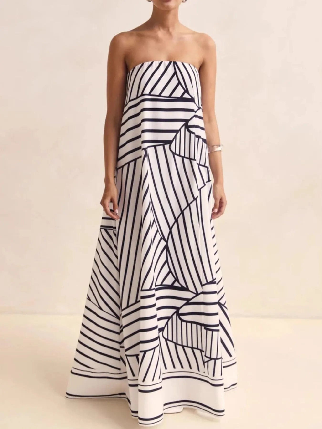 Maxi-jurk met plooien en print in buisstijl
